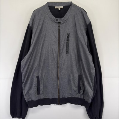 古着 カルバンクライン Calvin Klein ジャケット フルジップ ナイロン切替え ワンポイントロゴ 胸ポケット 2XL ブラック系 メンズ