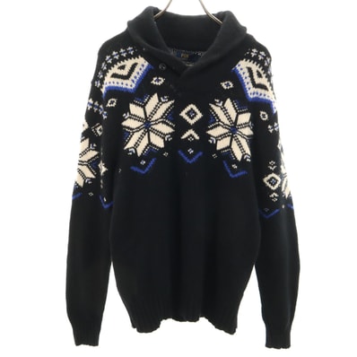 POLO RALPH LAUREN ポロラルフローレン ノルディック柄 長袖 ショールカラー セーター L ブラック ニット
