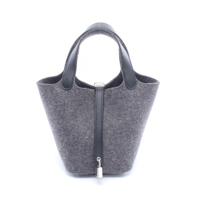 エルメス HERMES ピコタンロックPM ハンドバッグ バッグ レザー フェルト / ヴォースイフト フェルト Y刻印(2020年製造) レディース グレー系 / ブラック系 H082390CK81 【中古】