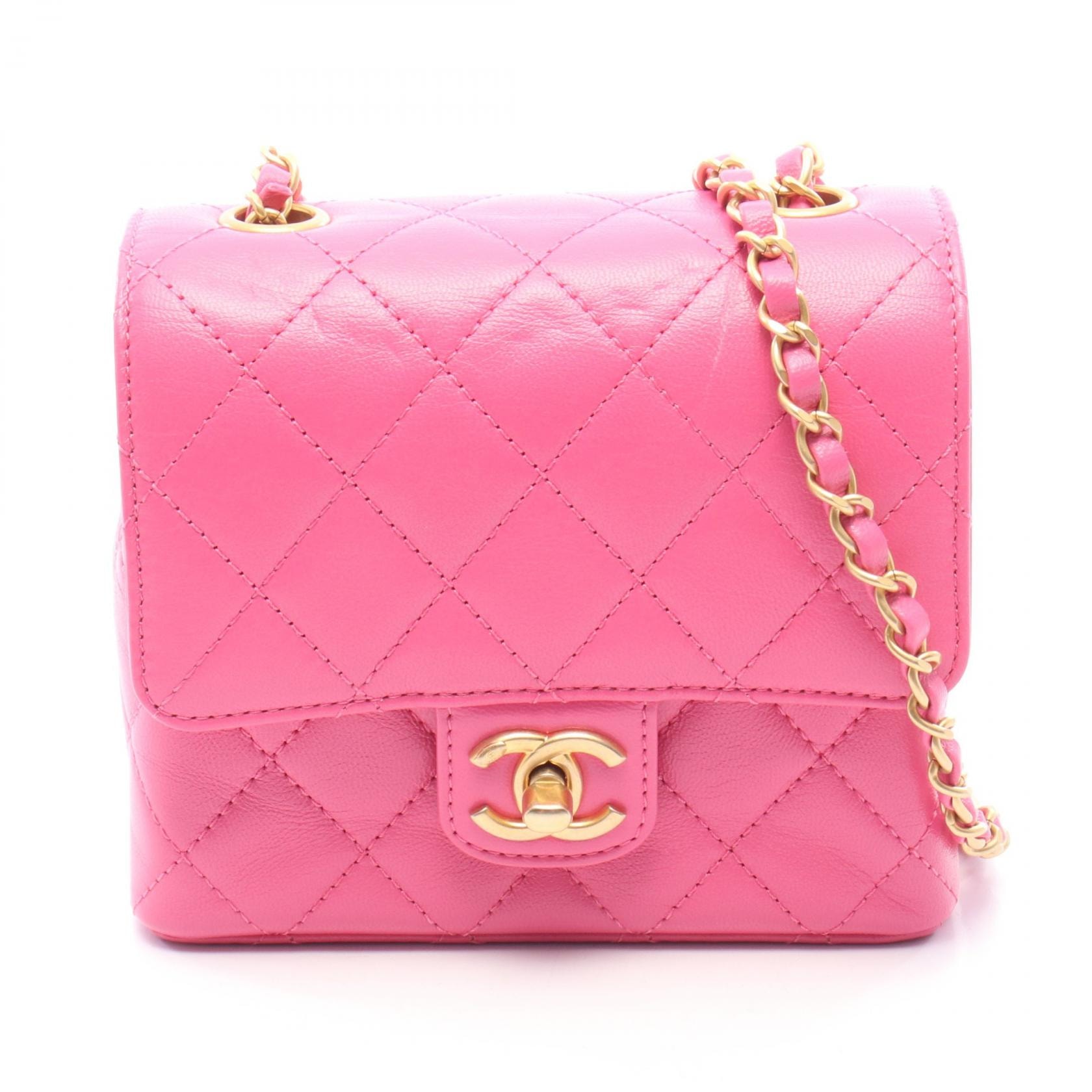 シャネル CHANEL マトラッセ ミニフラップ チェーンショルダー ショルダーバッグ バッグ レザー レディース ピンク系 【中古】