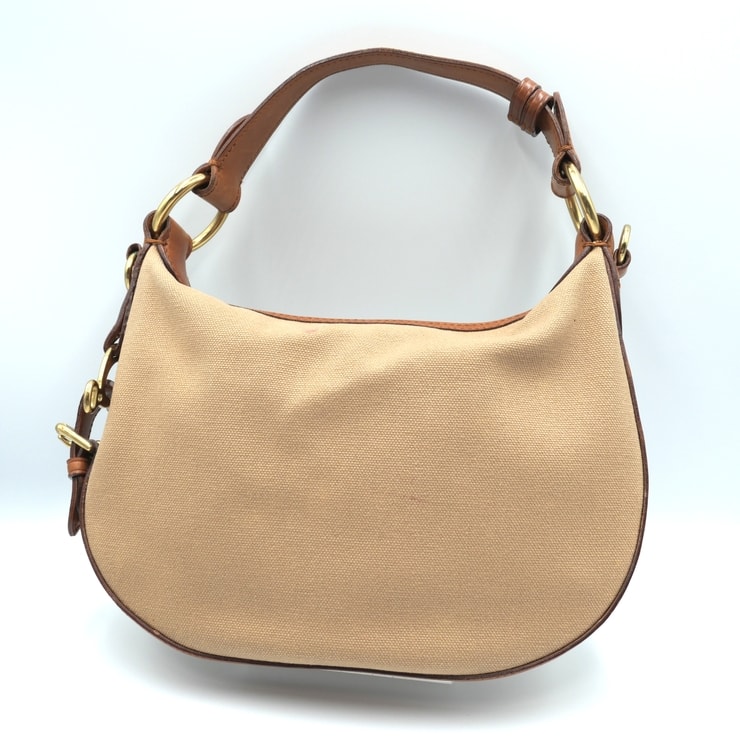 RALPH LAUREN(ラルフローレン)ホーボー ショルダーバッグ ワンショルダーバッグ キャンバス ベージュ レザー ブラウン ゴールド金具 レディース【中古】