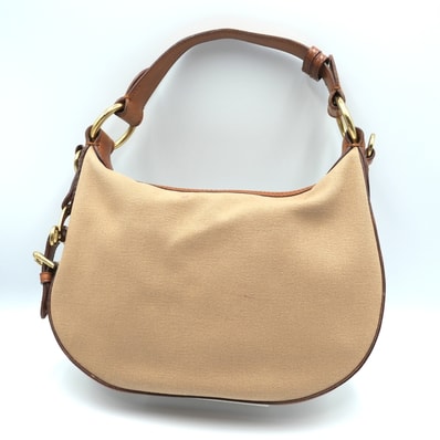 RALPH LAUREN(ラルフローレン)ホーボー ショルダーバッグ ワンショルダーバッグ キャンバス ベージュ レザー ブラウン ゴールド金具 レディース【中古】