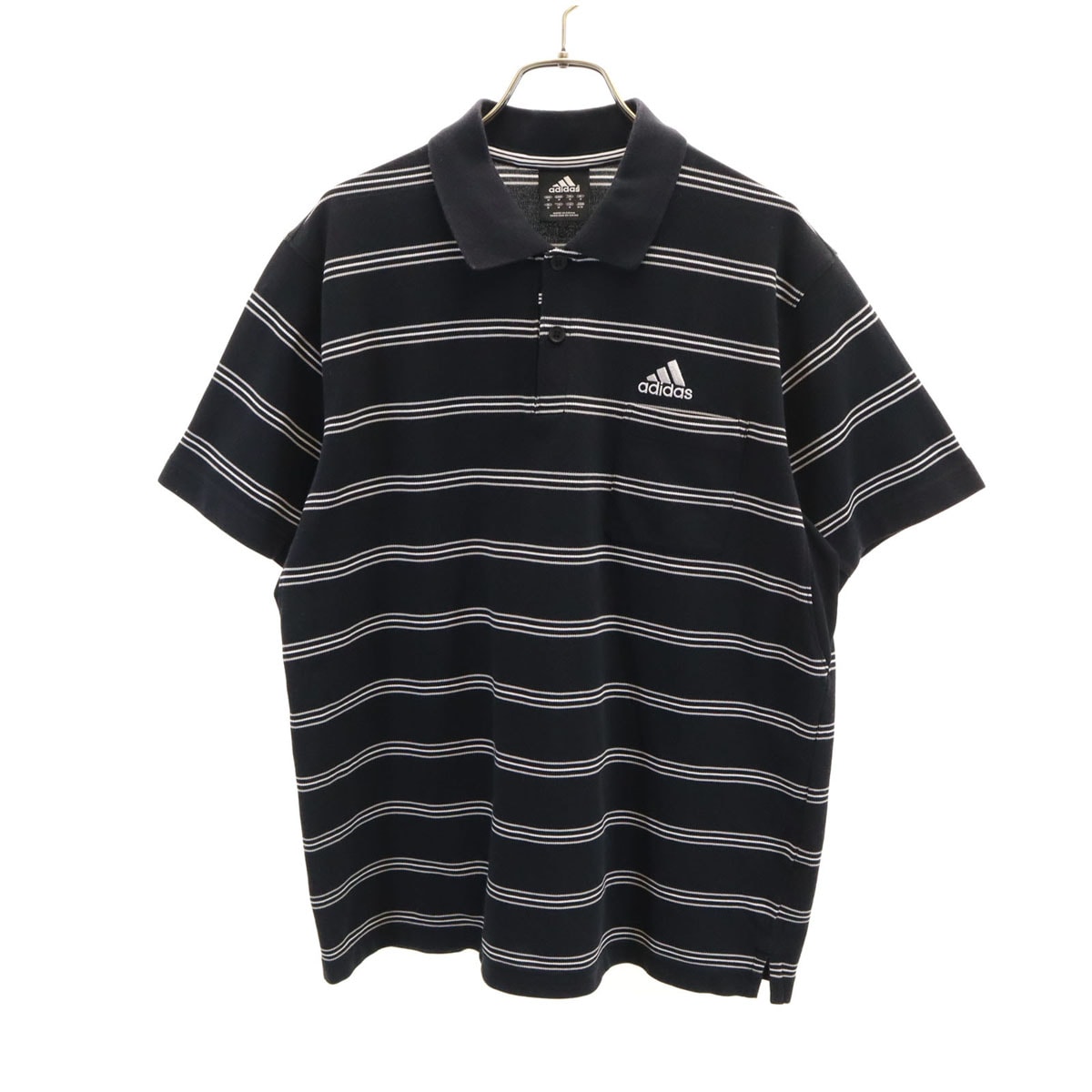 adidas アディダス ボーダー柄 半袖 ポロシャツ O ブラック 鹿の子