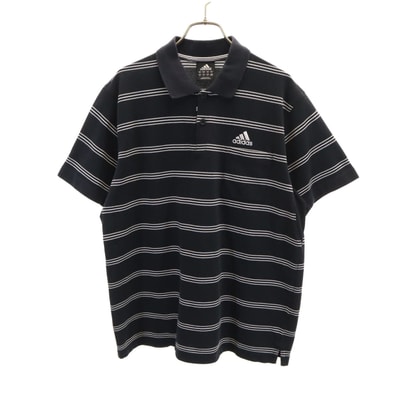 adidas アディダス ボーダー柄 半袖 ポロシャツ O ブラック 鹿の子