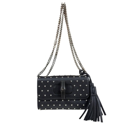 グッチ スタッズ バンブー ショルダーバッグ レザー 387612 ブラック レディース GUCCI 中古