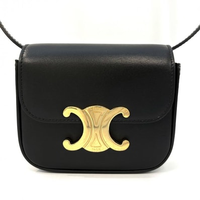 セリーヌ CELINE トリオンフ ミニ クロード 10I513DPV ショルダー カーフ ブラック ゴールド金具【鑑定済み】正規品