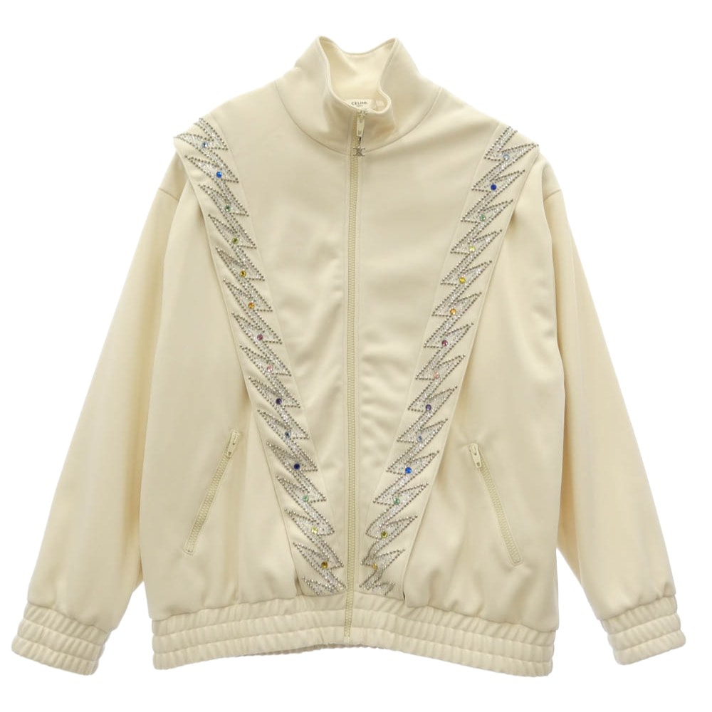 CELINE セリーヌ ジャケット 23SS 2Y73A121O.01XD Embellished Jersey Track Jacket ジャージ トラックジャケット スタッズ ビジュー ブルゾン オフホワイト系 M【美品】【中古】