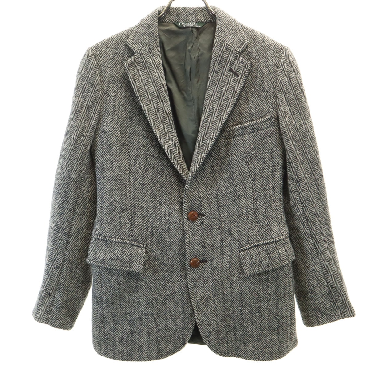 Polo by Ralph Lauren ポロバイラルフローレン 80s ヴィンテージ 緑タグ ヘリンボーン テーラードジャケット 16 ブラック