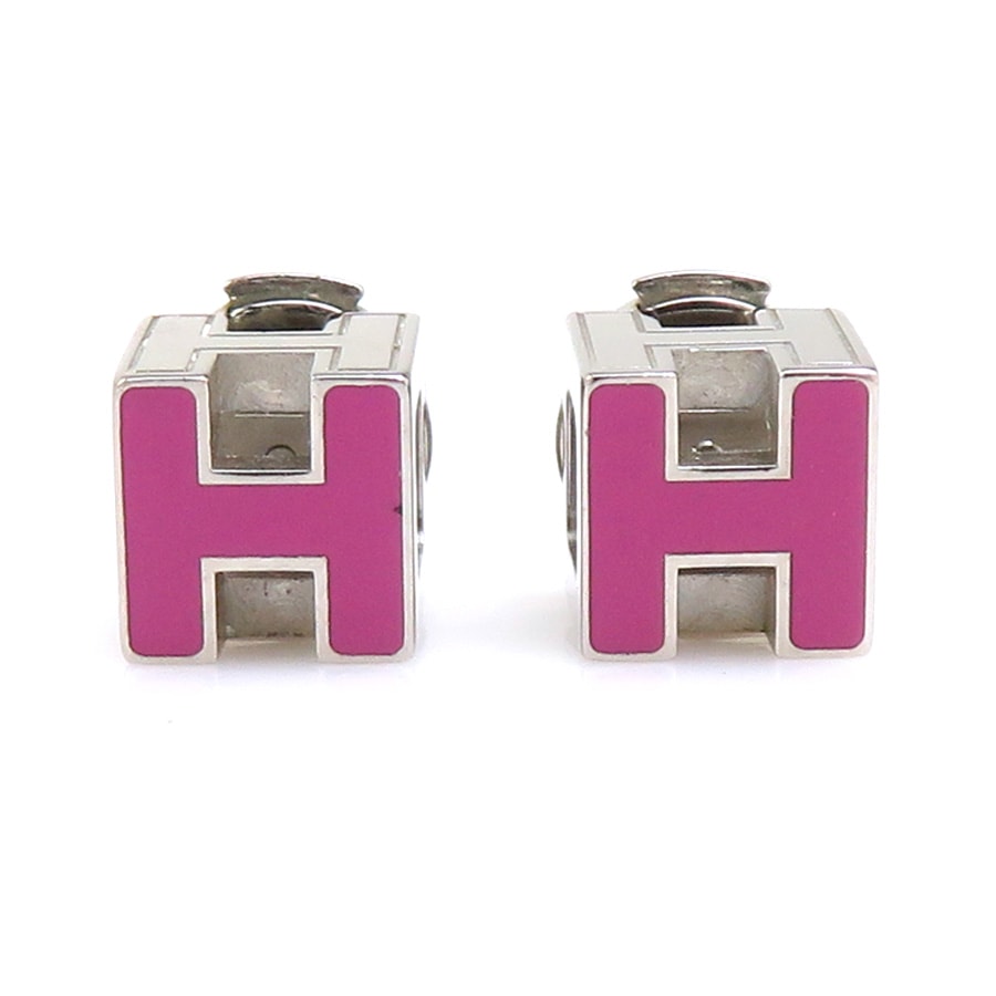 エルメス HERMES ピアス カージュ ド アッシュ メタル/エナメル シルバー/マゼンタ レディース【中古】 e60350