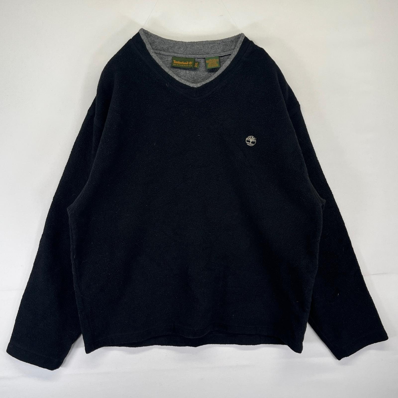 古着 90's/90年代 ティンバーランド Timberland フリーストレーナー ワンポイントロゴ刺繍 Vネック 大きいサイズ 2XL  ブラック メンズ