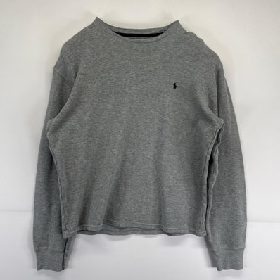 古着 ポロ・ラルフローレン POLO RALPH LAUREN 長袖Tシャツ サマール ワッフル生地 ワンポイントロゴ L グレー系 レディース