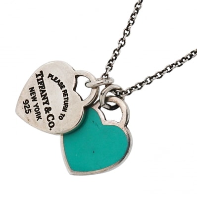 【6jdb0083-k】ティファニー ネックレス ダブルリターントゥハート シルバー925 ブルー【中古】レディース