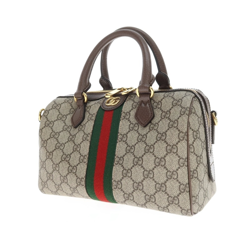 【中古】グッチ GUCCI OPHIDIA ミディアム PVCキャンバス レザー ボストンバッグ ベージュxブラウン【WxH16xD13】【レディース】
