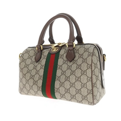 【中古】グッチ GUCCI OPHIDIA ミディアム PVCキャンバス レザー ボストンバッグ ベージュxブラウン【WxH16xD13】【レディース】