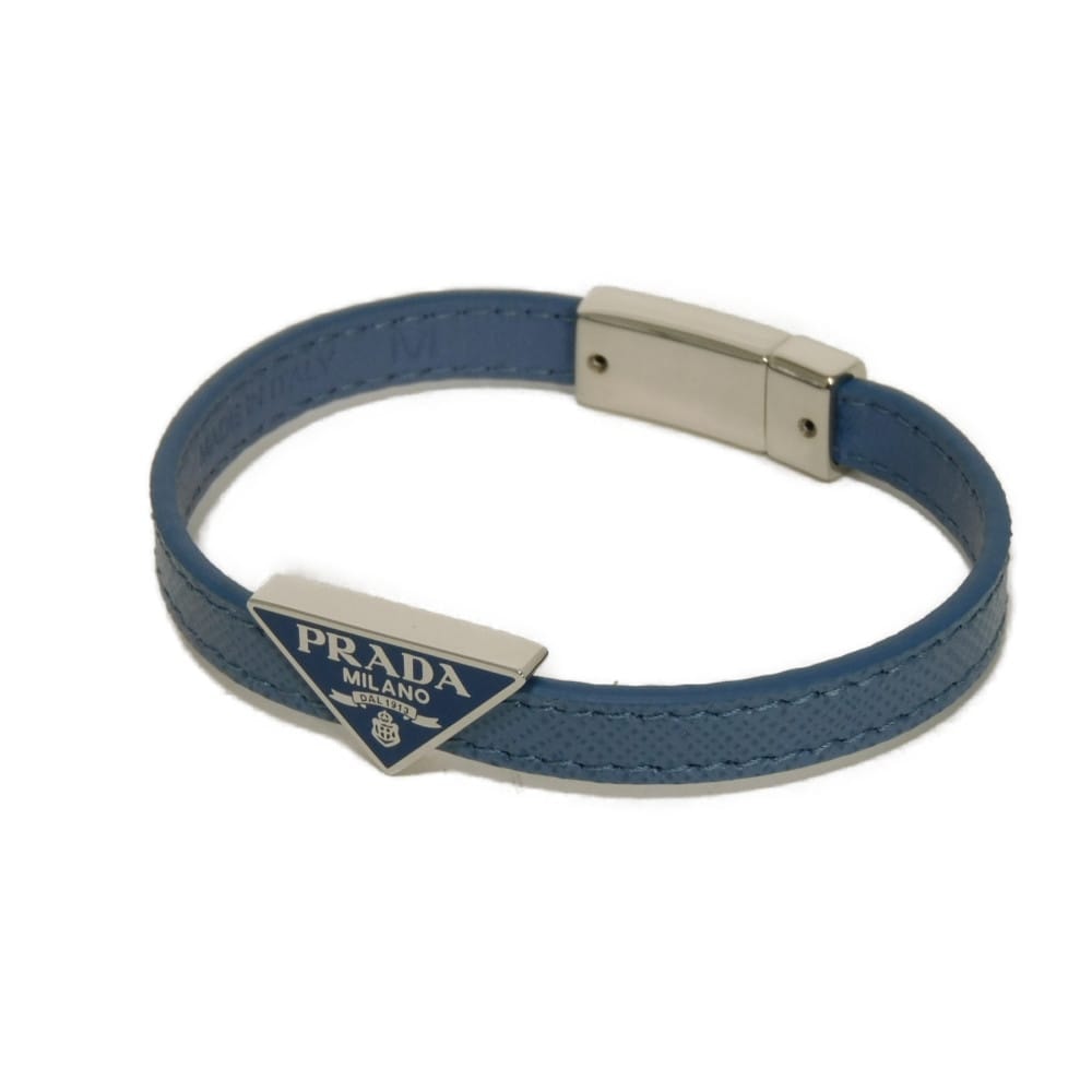 PRADA プラダ サフィアーノ ブラスレ M エナメル ブルー シルバー 美品 トライアングルロゴ アヴィオ ブレスレット 2IB289 053 F0154