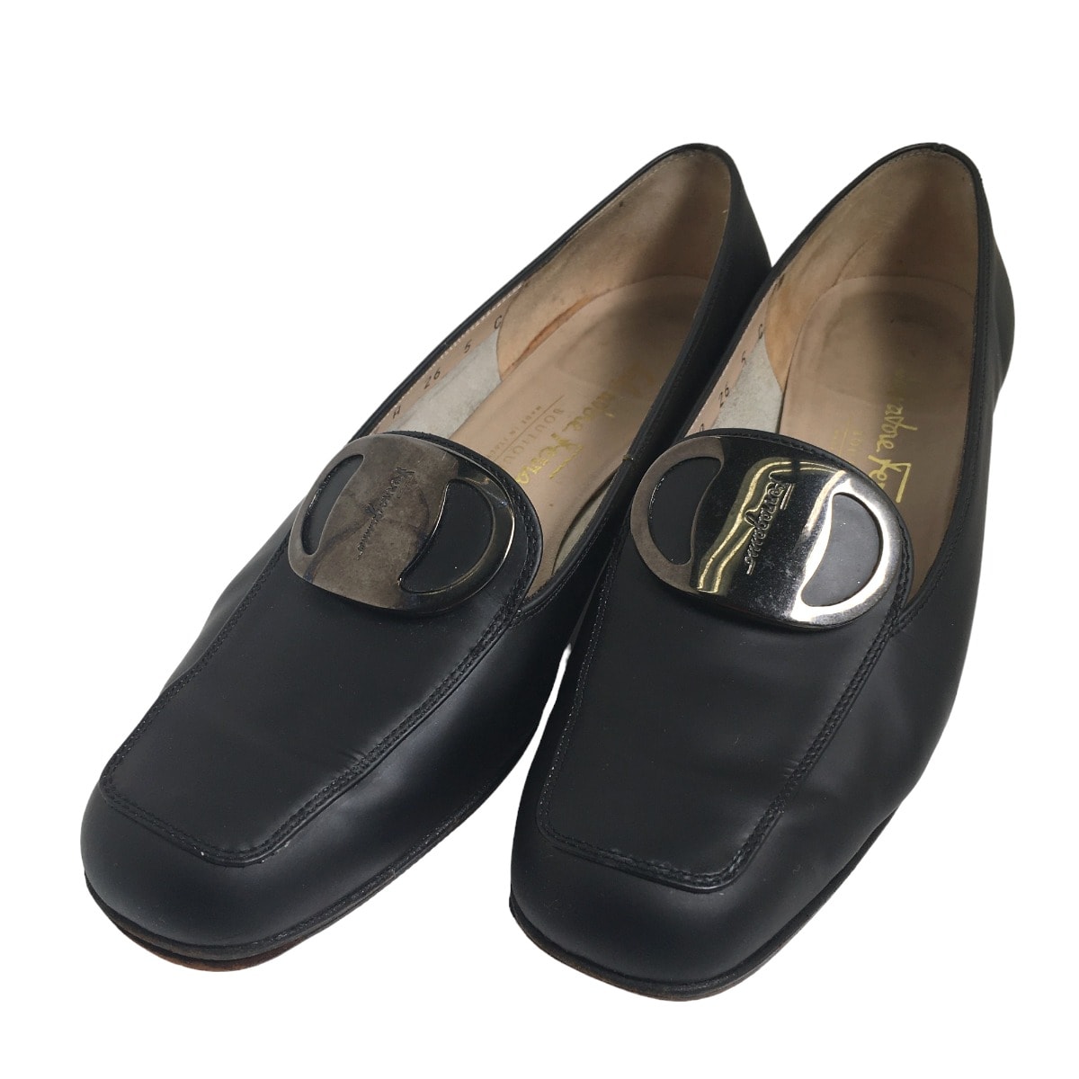 サルヴァトーレフェラガモ Salvatore Ferragamo スクエアトゥ ローヒール パンプス