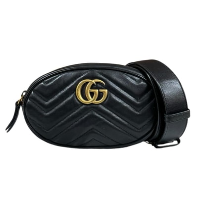 グッチ キルティングベルトバッグ GGマーモント ウエストバッグ レザー 476434 ブラック レディース GUCCI 中古