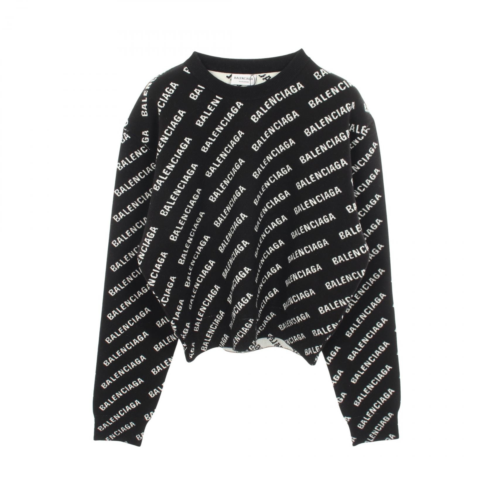 バレンシアガ BALENCIAGA ロゴ総柄 クルーネック ニット 衣料品 トップス コットン レディース ブラック系 / ホワイト系 694255 【中古】