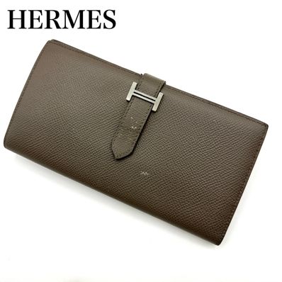 HERMESエルメス ベアンスフレ 長財布 刻印:D グレー レディース メンズ