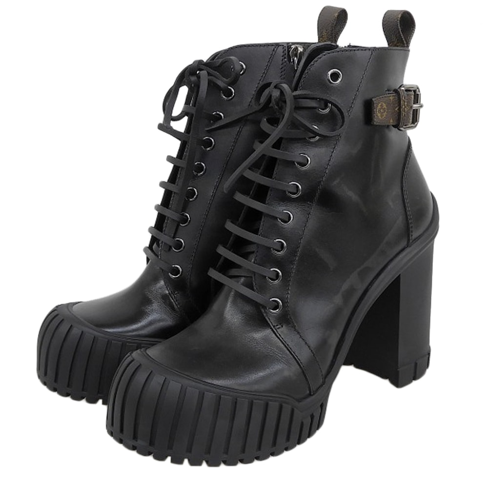 ルイヴィトン 美品 ルビーライン モノグラムストラップ アンクルブーツ レディース ブラック 40 24年製 40