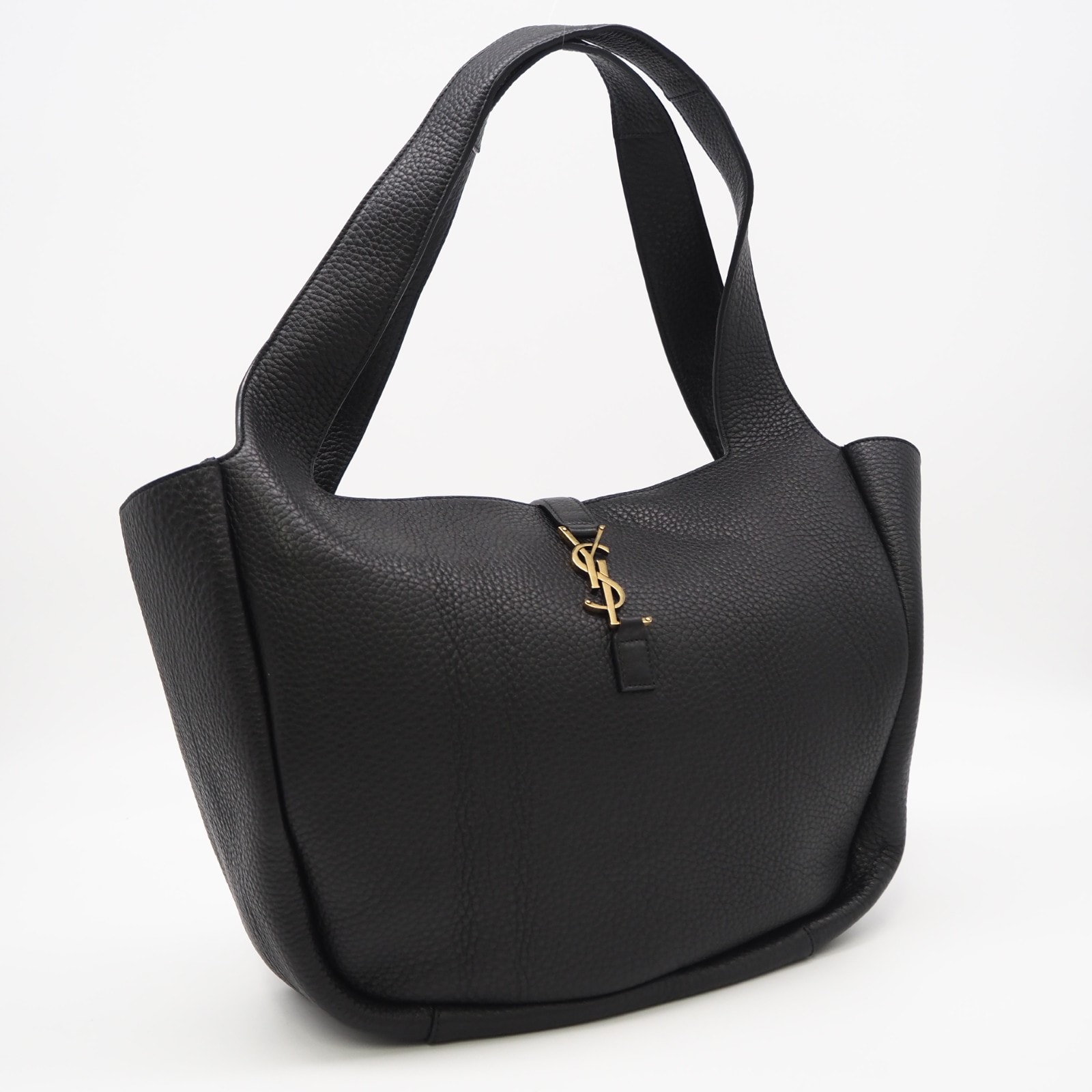 美品 SAINT LAURENT サンローラン グレインレザー ル・サンカセット ベア トートバッグ 763435 ハンドバッグ ブラック ゴールド グレインレザー レディース