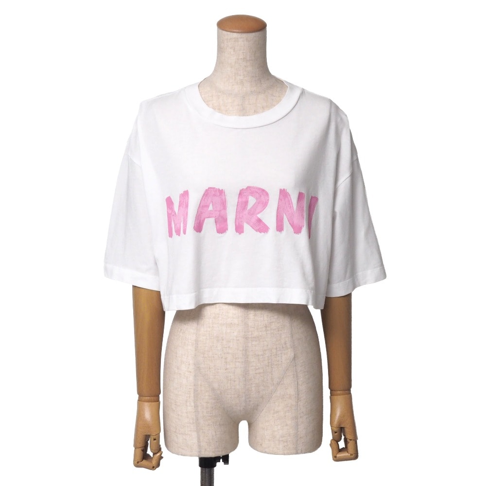 2024SS■MARNI マルニ 半袖Tシャツ サイズ38 クロップド ドロップショルダー クルーネック プリントT ブランド古着【中古】20260914/RB1022