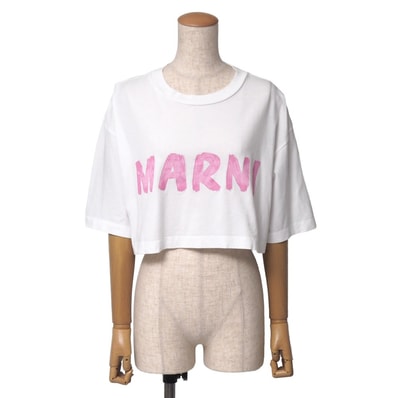 2024SS■MARNI マルニ 半袖Tシャツ サイズ38 クロップド ドロップショルダー クルーネック プリントT ブランド古着【中古】20260914/RB1022