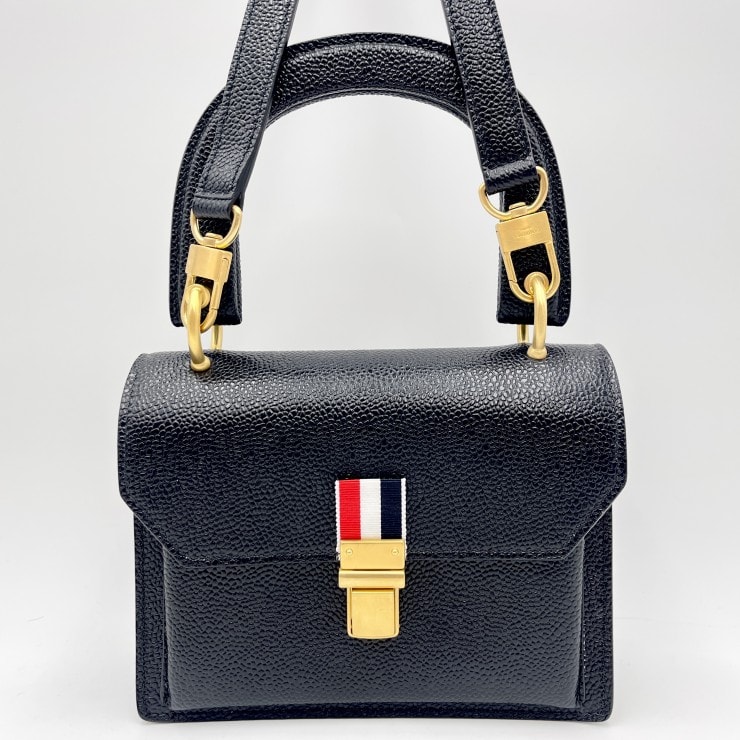 THOM BROWNE(トムブラウン)Mrs. Thom Bag ハンドバッグ 2WAY ショルダーバッグ ペブルグレインレザー ブラック ゴールド金具 レディース【中古】