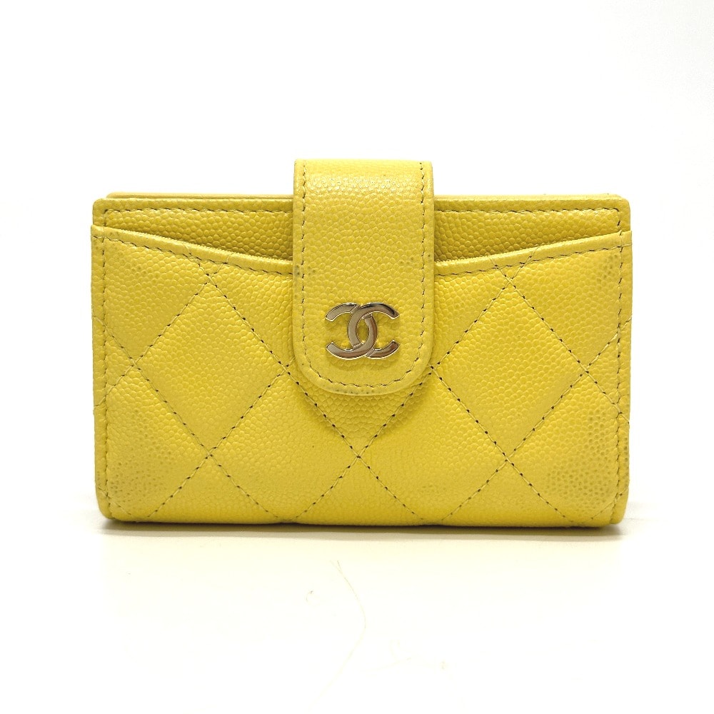 シャネル CHANEL クラシック スモール ウォレット AP1991 CC ココマーク カードケース コインケース キャビアスキン イエロー 美品
