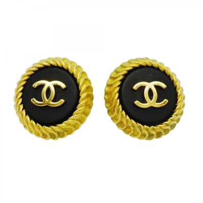 ★最終価格【6jcb0720-k】シャネル イヤリング ヴィンテージ ココマーク 丸型 サークル GPメッキ ゴールド ブラック【中古】レディース