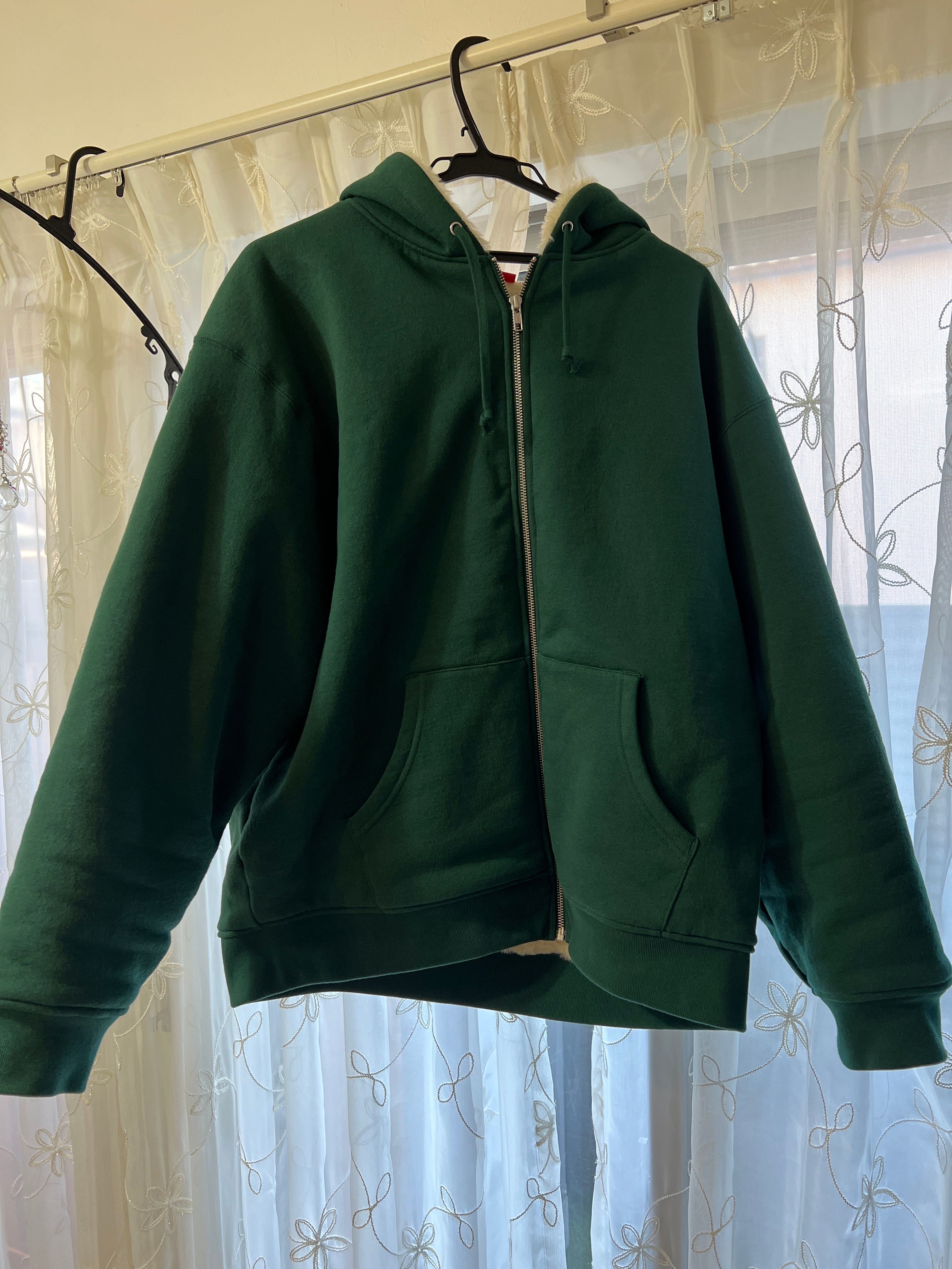 Supreme Faux Fur Lined Zip Up Hooded Sweatshirt "Dark Green"