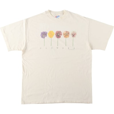 古着 90年代 ヘインズ Hanes BEEFY-T 花柄 アートTシャツ USA製 レディースL相当 ヴィンテージ/eaa659442