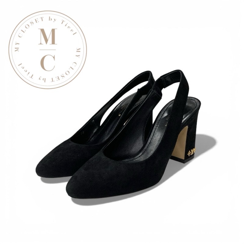 ルイヴィトン LOUIS VUITTON パンプス 靴 シューズ スエード ブラック ゴールド LVロゴ スリングバック ストラップ