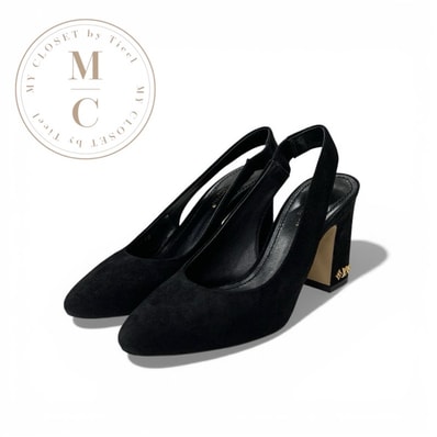 ルイヴィトン LOUIS VUITTON パンプス 靴 シューズ スエード ブラック ゴールド LVロゴ スリングバック ストラップ