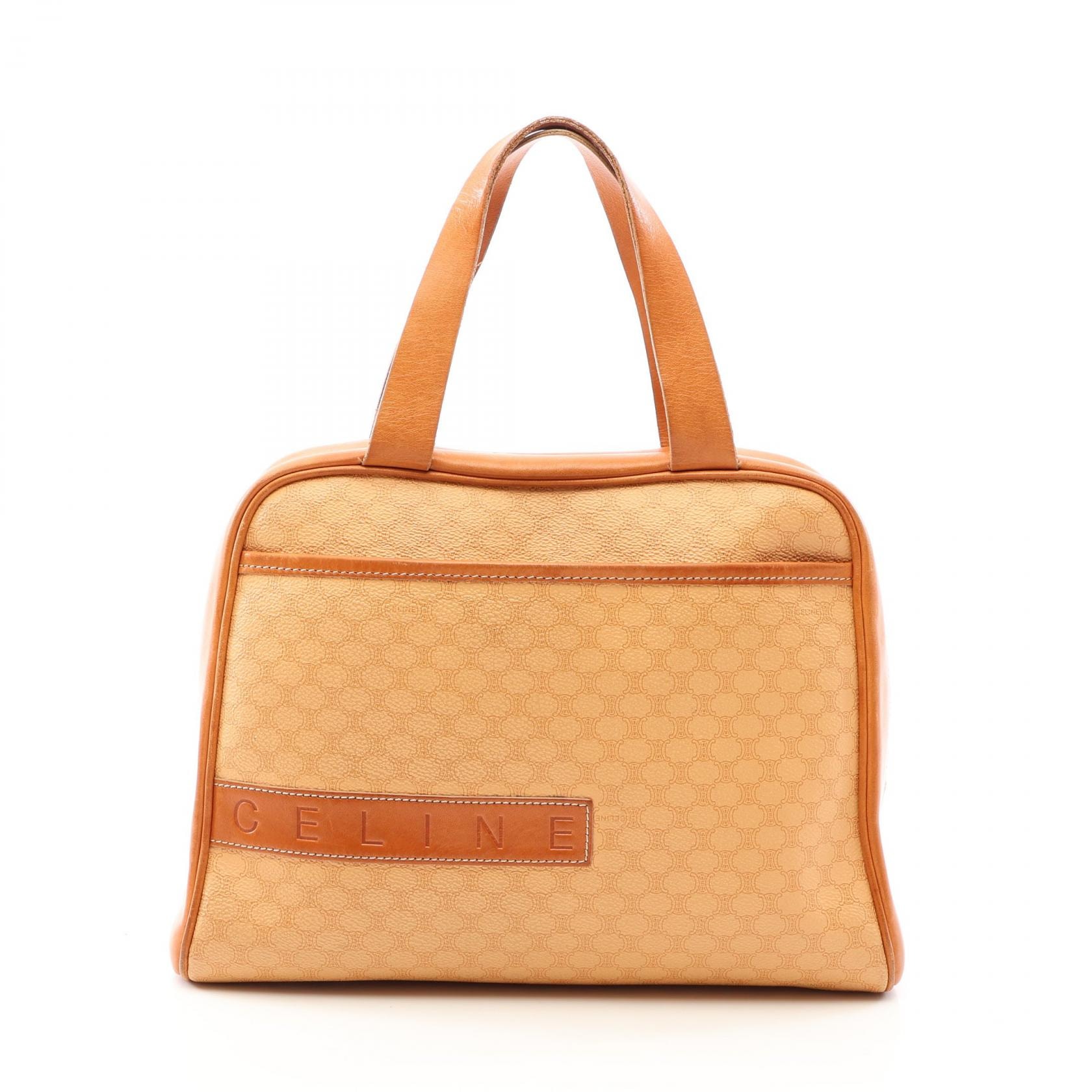 セリーヌ CELINE マカダム 型押しロゴ ハンドバッグ バッグ PVCコーティングキャンバス レザー レディース ベージュ系 【中古】