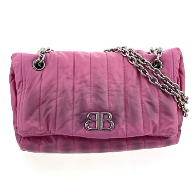 BALENCIAGA バレンシアガ MONACO S チェーン ショルダーバッグ 765966 レザー ピンク レディース【中古】