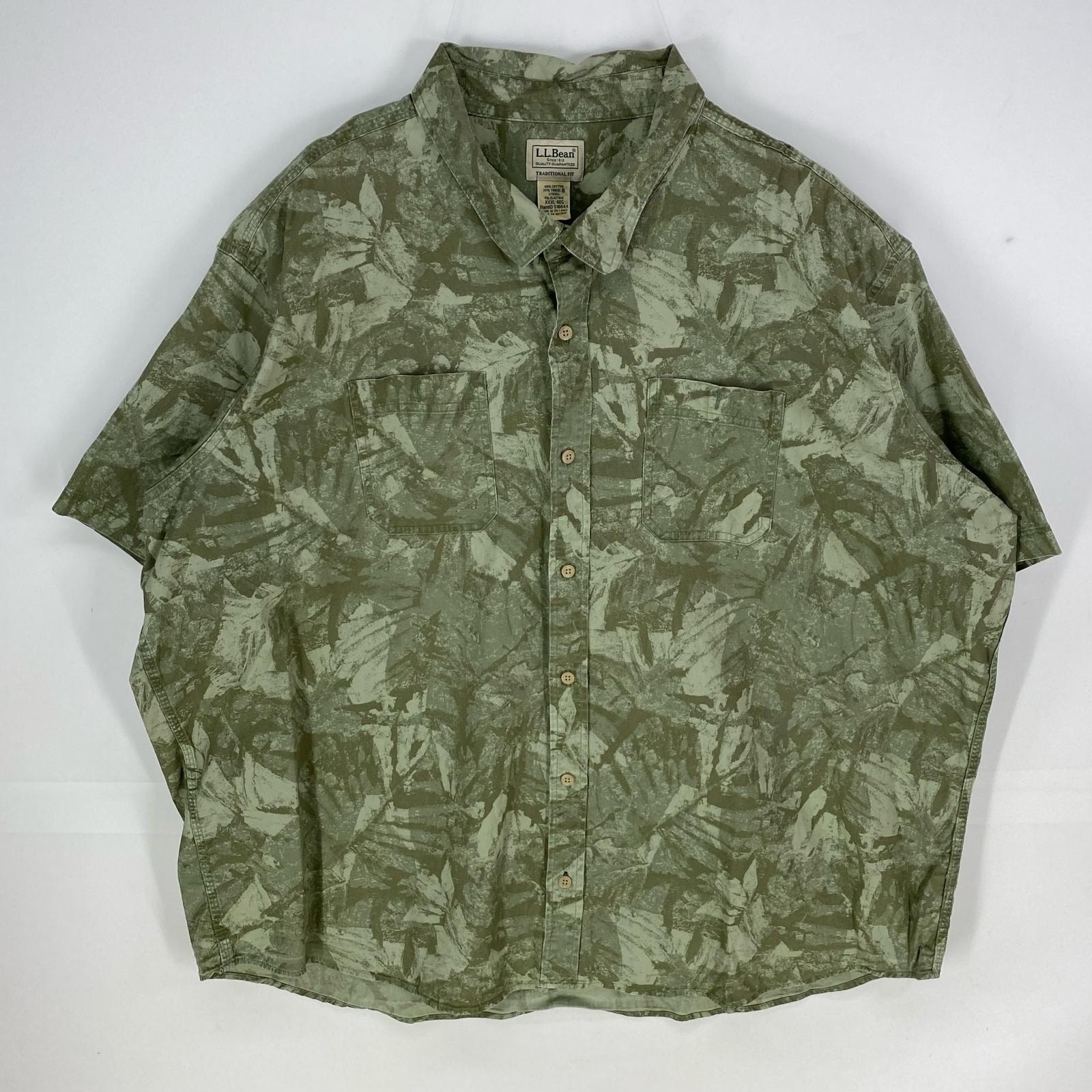 古着 エルエルビーン L.L.Bean 半袖シャツ アウトドア 大きいサイズ 胸ポケット 3XL グリーン系 総柄 メンズ