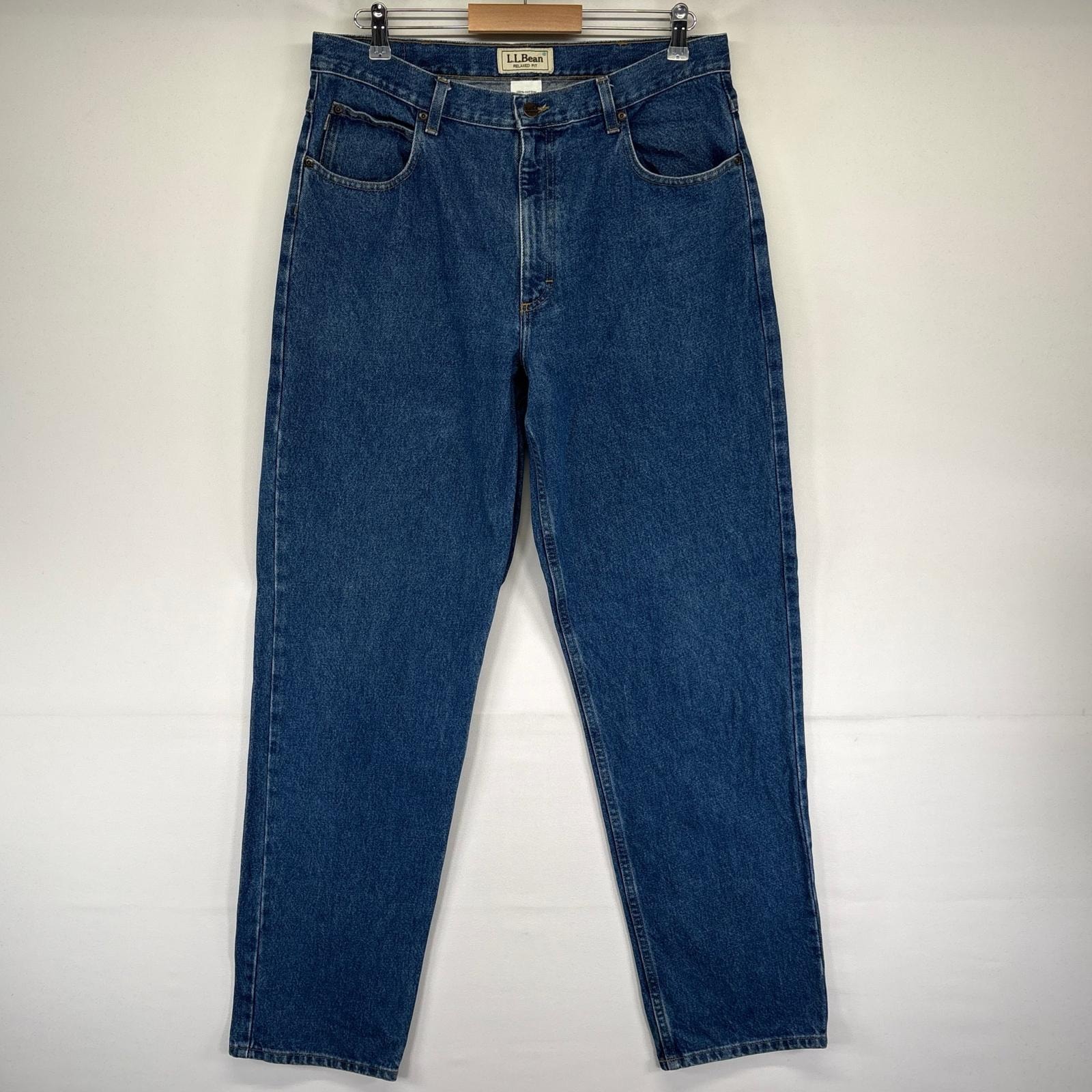 古着 エルエルビーン L.L.Bean デニム パンツ Gパン 5ポケ ジーパン ジーンズ ストレート W35 L34  ブルー系 メンズ