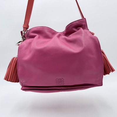 LOEWE(ロエベ)フラメンコ ノット ショルダーバッグ タッセル ピンク×レッド レザー 斜め掛け レディース 【中古】