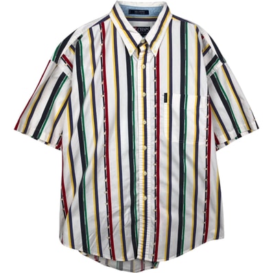 古着 ラルフローレン Ralph Lauren CHAPS チャップス マルチストライプ 半袖 ボタンダウン ストライプシャツ メンズXL相当/eaa633155