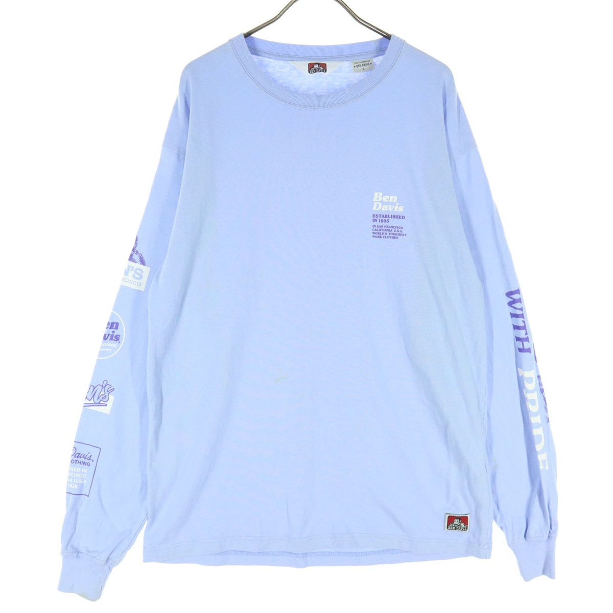 BEN DAVIS ベンデイビス プリント 長袖 Tシャツ L ライトブルー ロンT