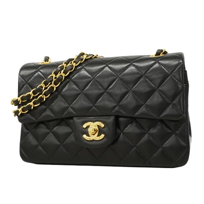 ★最終価格★SALE【6fa0222】シャネル ショルダーバッグ マトラッセ Wフラップ Wチェーン ラムスキン ブラック ゴールド金具【中古】レディース