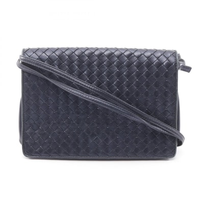 ボッテガヴェネタ BOTTEGA VENETA イントレチャート ショルダーバッグ バッグ レザー レディース ネイビー系 【中古】