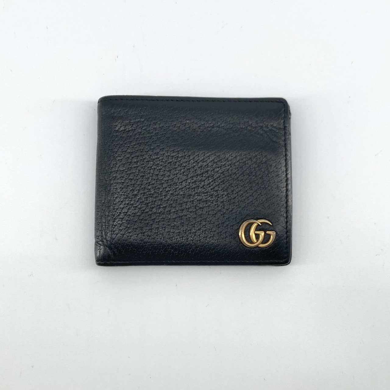 GUCCI(グッチ) GGマーモント カーフレザー 428725 二つ折り財布 ブラック