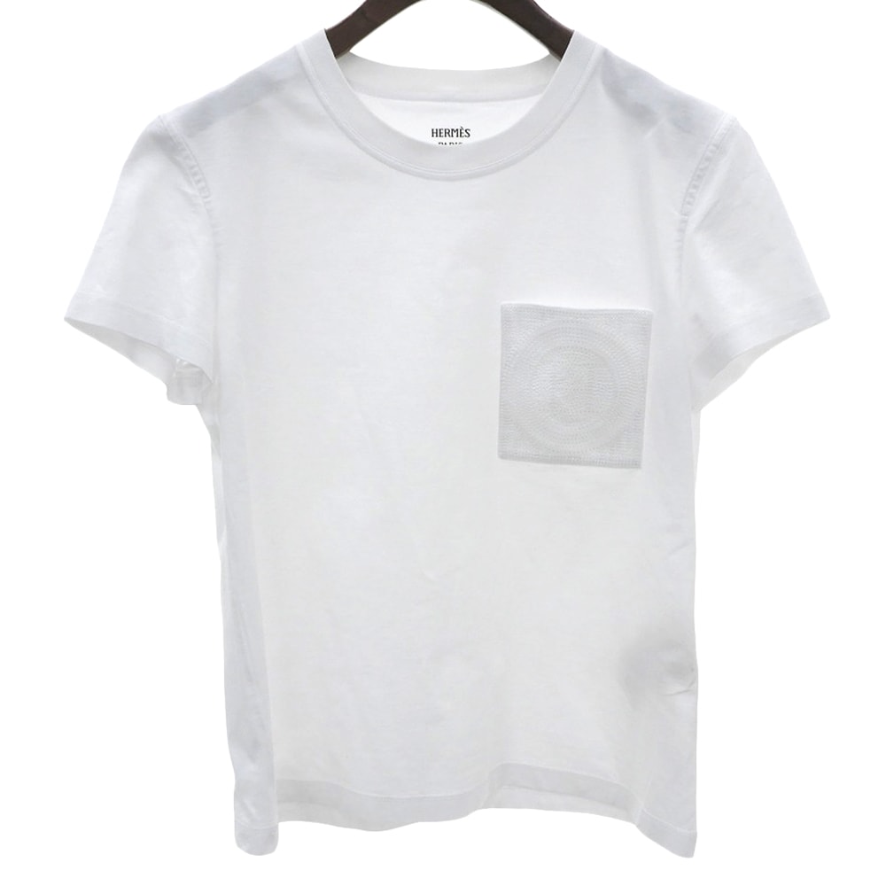 エルメス 美品 ポケットデザイン Tシャツ トップス レディース ホワイト 36 47-7703 36