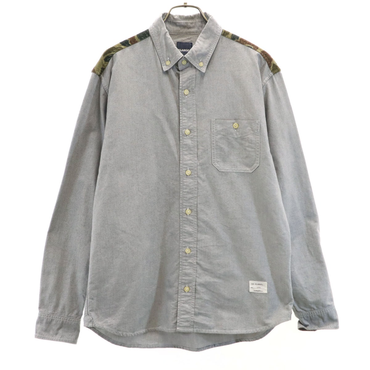 XLARGE エクストララージ カモフラ切替 長袖 オックスフォード ボタンダウンシャツ M グレー