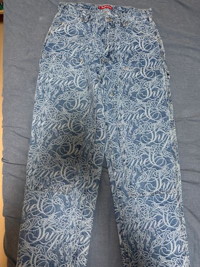 Supreme Script Jacquard Double Knee Denim Painter Pant "Washed Blue"