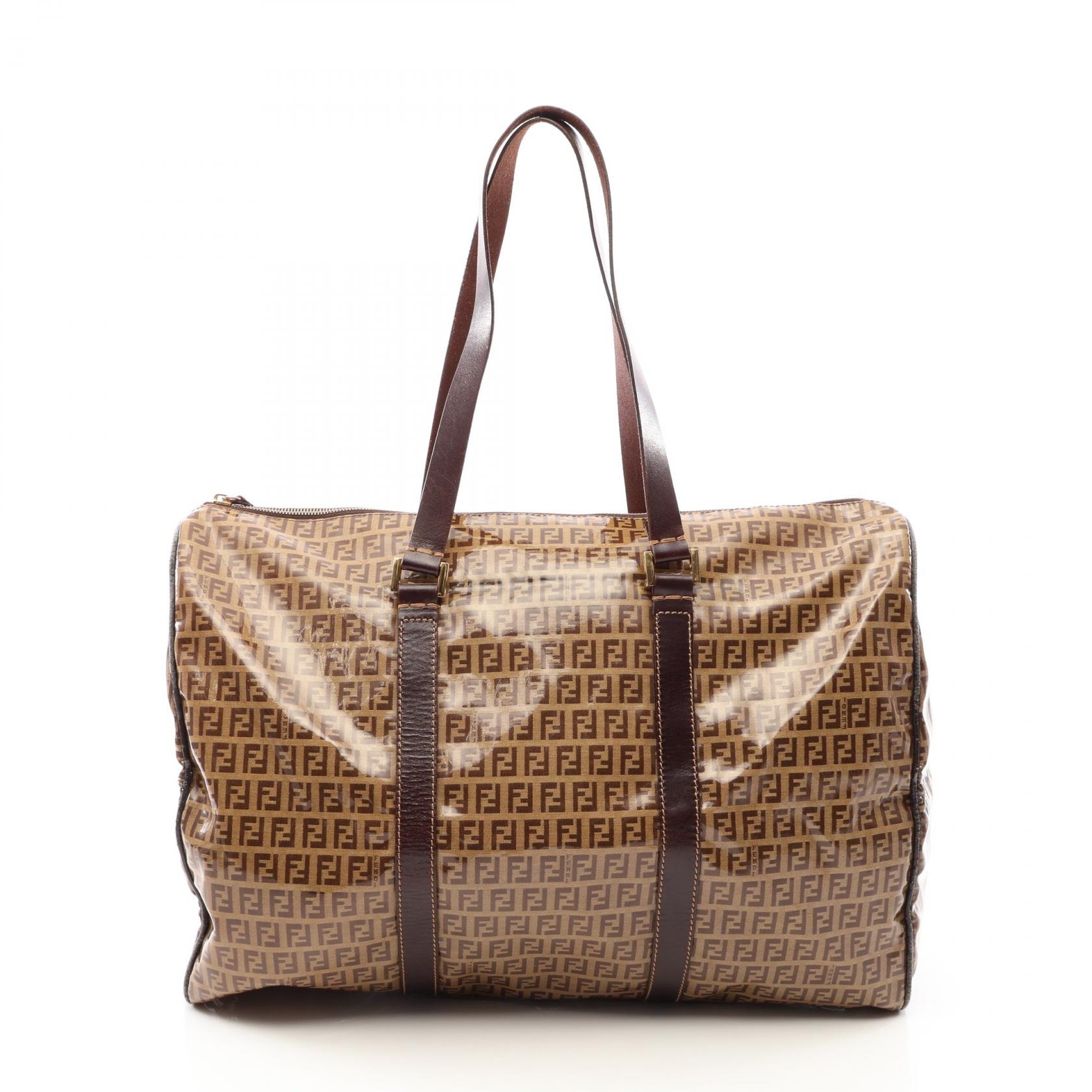 フェンディ FENDI ズッキーノ ボストンバッグ バッグ PVCコーティングキャンバス レザー メンズ レディース ベージュ系 / ブラウン系 【中古】