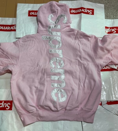 Supreme Satin Applique Hooded Sweatshirt "Light Pink"