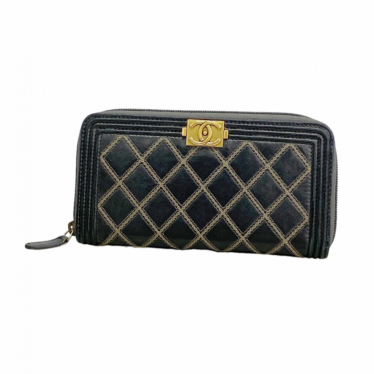 ★SALE【6fd5045-k】シャネル 長財布 ボーイシャネル レザー ブラック ゴールド金具【中古】メンズ レディース ユニセックス